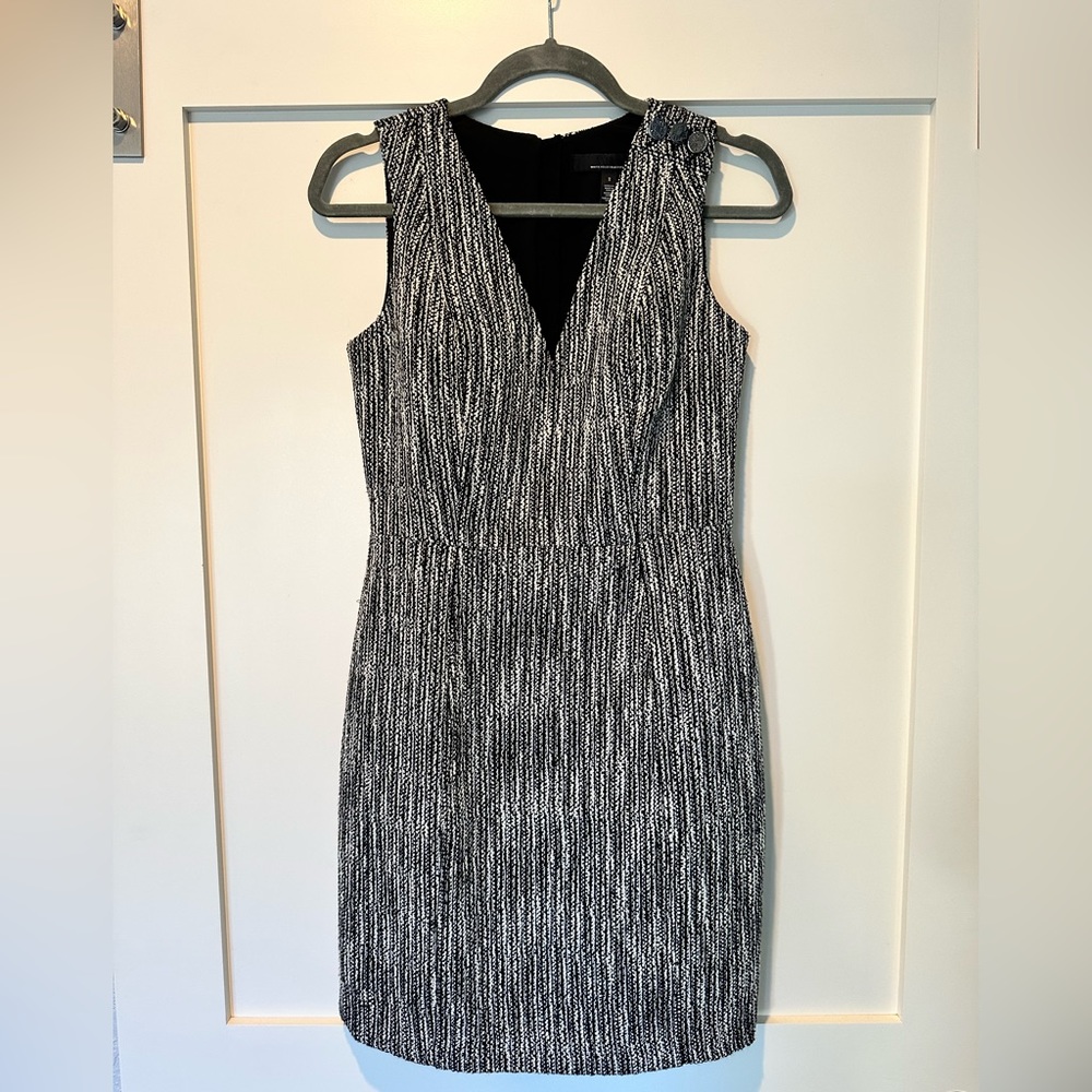 White House Black Market structured dress with back zipper and shoulder button